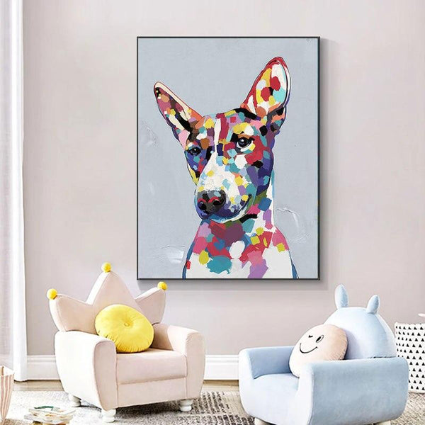 Hand Painted Canvas Painting Color Dog Abstract Animal Kids Baby Room Decorative Art Decor