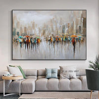 Hand Painted Abstract Wall Art Raining Landscape Minimalist Modern On Canvas Decorative