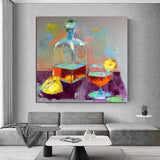 Hand Painted Fruit Wine Glass Oil Painting Still Life Abstract Art Canvas Painting Corridor Office