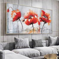 Abstract Red Flower Hand Painted Bed Head Bedroom Painting on Canvas