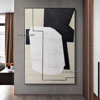 Hand Painted Abstract Contemporary Black and White Geometric Modern On Canvas Decorative