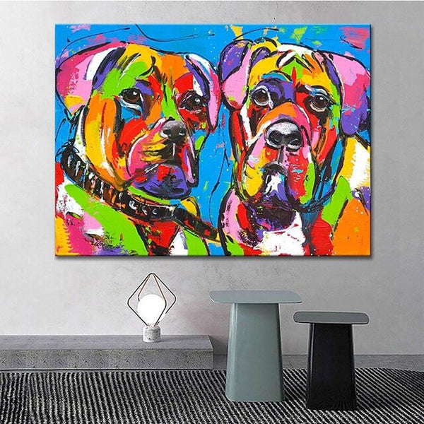 Hand Painted Colorful Abstract Cute Dog Oil Painting On Canvas Puppy Art Decor