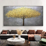 Hand Painted Knife Gold Tree On Canvas Palette 3D Painting Hand Painted Abstract