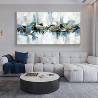Abstract Hand Painted Blue Landscape On Canvas Wall Art Decorative For Bedroom Living Room