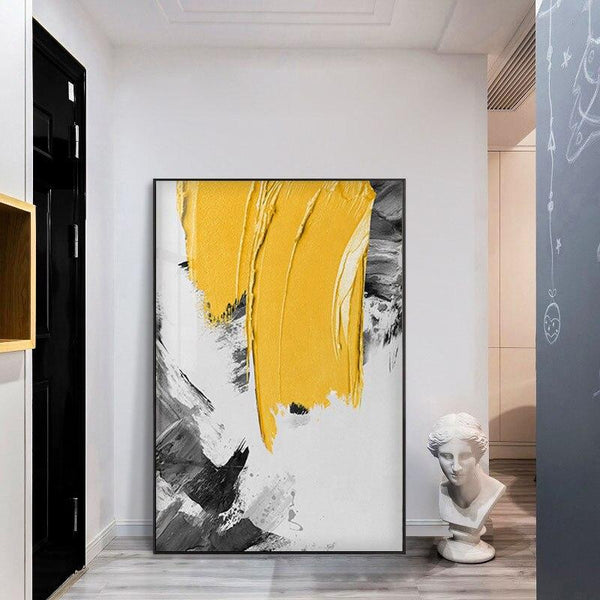 Abstract Hand Painted Oil Painting Posters Yellow And Gray Contrast Color Texture On The