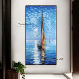 Hand Painted Abstract Landscape Oil Painting Sea Sailboat Canvas Painting Wall Art Square Modular Nordic