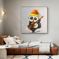 Hand Painted Modern Abstract Cute Baby Panda Oil Painting on Canvas Modern Animal Oil Painting for Decor