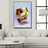 Modern hand painted Cartoon Hamster Oil Painting on Canvas Abstract Animal Wall Art for As