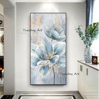 Hand Painted Oil painting Landscape Abstract Gold Blue Classic Flower Canvas For Home Hotel Decorative