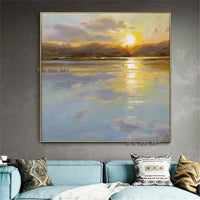 Modern Abstract Landscape Canvas Hand Painted Painting And Sunset Wall Art