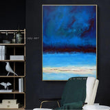 Hand Painted Abstract Wall Art Blue Style Seascape Minimalist Modern On Canvas Decorative