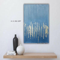 Hand Painted Canvas Gold Leaf Texture Modern Silver Leaf And Blue Bedroom