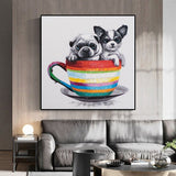 Hand Painted Oil Paintings Modern Cute Puppy Abstract Canvas Painting Animalss Decoration