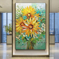 Palette Knife oil painting Hand Painted Sunflower Wall Decorative Item Textured Canvas pciture Entrance Decor