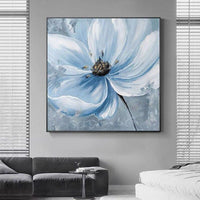 Pure Hand Painted Abstract Blue Flower Home Good Canvas Wall Art Wall Hanging Artwork For Decor