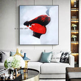 Modern Abstract Hand Painted On Canvas Red Lips Bedroom