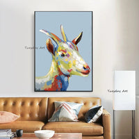 Hand Painted Cartoon goat Abstract Oil Painting On Canvas Palette Knife 3D Animals Painting For Children Room