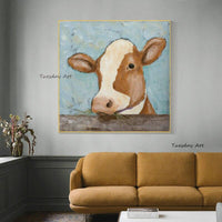 Hand Painted Professional Modern Abstract Cow Oil Painting On Canvas Funny Cow Decorative Painting