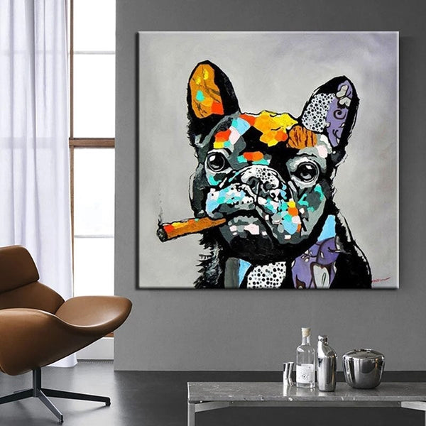 Hand Painted Oil Painting Modern Animal Smoking Dog Abstract Canvas Abstracts Decor