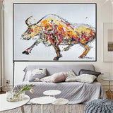 Modern Abstract Hand Painted Yellow Bull Painting Cattle Animal Oil Painting Pop Art Office