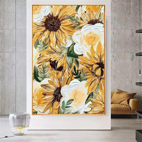Hand Painted Flowers Painting Sunflower floral Oil Paintings Poster Canvas Wall Art As