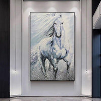 Pure Hand Painted High Quality Modern Animal White Horse on Canvas Textured Knife White Horse Oil Painting