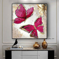 Hand Painted Butterfly Painting Red Blue Oil Painting On Canvas Animal Wall Art Bedroom