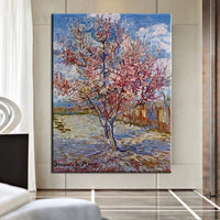 Hand Painted Van Gogh Oil Paintings Blooming Peach Blossom Abstract Canvas Art Wall House Decor Size