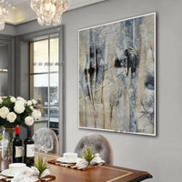 Hand Painted Neutral Color Modern Artwork Abstract On Canvas Office Contemporary Texture White