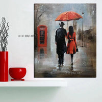 High Quality Hand Painted Raining Street Famous Artist Painted Abstract Lovers Wall Painting