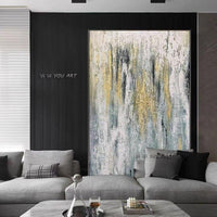 Contemporary art Abstract Painting Hand Painted Blue Yellow oil painting Wall Art Canvas Painting Restaurant decoration