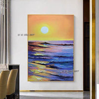 Gold Sunrise Seascape Modern Hand Painted Wall Art Hand Painted Canvas Art For Home Wall Decoration