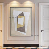 Hand Painted Modern Beige Geometric Abstract On Canvas Wall Art