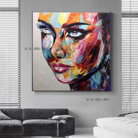 Hand Painted Embellished Fantasy Woman Face Canvas Modern Wall Art