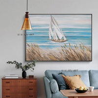 Hand Painted Seascape Canvas Wall Art Hand Painted Sailboat Canvas Painting for Bedroom