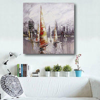 Hand Painted Oil Painting Modern Abstract Seascape Sailboats Hand Painted Canvas