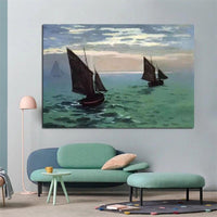 Hand Painted Claude Monet Fishing Boats at Sea 1868 Abstract Sea View Oil Painting Arts