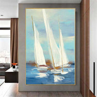 Oil Painting On Canvas White gold Sea Boat Oil Painting Abstract Modern Canvas Decor