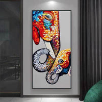 The Family Lovely Wall Art Canvas Hand Painted Modern Abstract Oil Painting Elephant Mother and Baby For Kid Room Mural