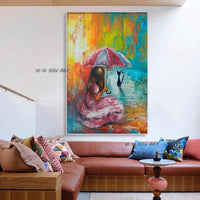 Girl and Cat Hand Painted Modern Abstract Wall Art Paintings Home decoration Canvas Art Bedroom