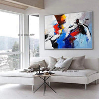 Hand Painted Modern Art Work Red Blue White Abstract Standard Wall Art Canvas Painting Office