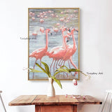 Style Hand Painted Flamingo Ins Bedroom Entrance Backdrop Oil Paintingsative Painting