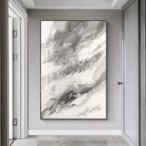 Arrival Hand Painted Abstract On Canvas Gray And White Modern