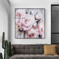 Oil Painting Hand Painted Abstract Canvas Palette Knife Pink Flowers Modern Decor Floral Unframed