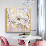 Hand Painted Oil Painting Classic White Flowers Gold Foil Abstract Canvas Modern Decor Floral