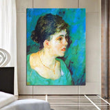 Hand Painted Van Gogh Oil Paintings Woman in Blue Abstract Canvas Art Wall House Decor Murals