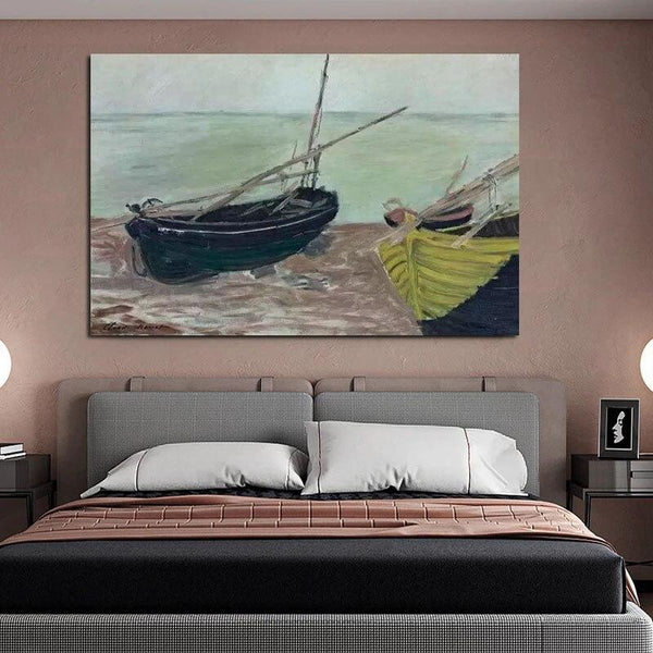 Hand Painted Monet Famous Boats on the Beach 1885 Modern Abstract Landscape Wall Art Painting