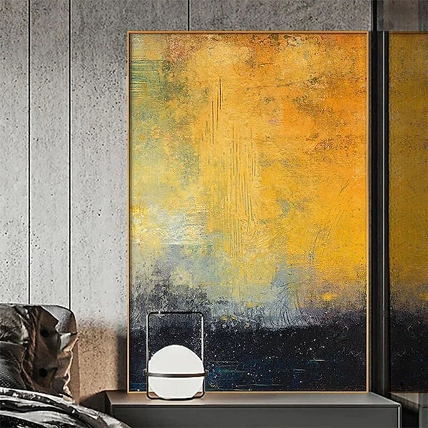 Hand Painted Color Block Oil Painting Style Simple Yellow Black Abstract