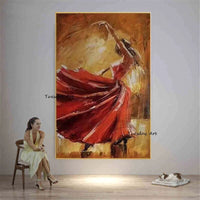 Hand Painted Oil Painting Pretty Red Dress Dancing Girl Canvas Decors