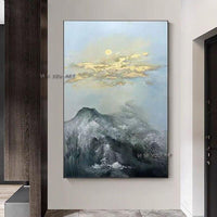 Home Decor Hand Painted Golden Mountain Landscape Art Wall Painting Canvas Painting